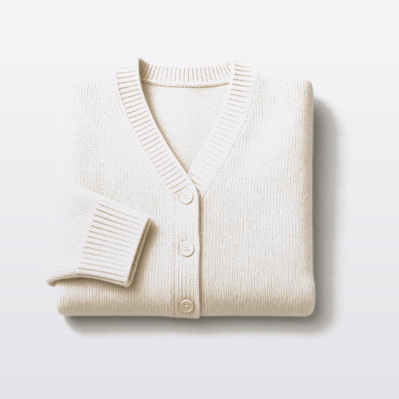 UNIQLO 女裝 羅紋針織開襟外套 米色
