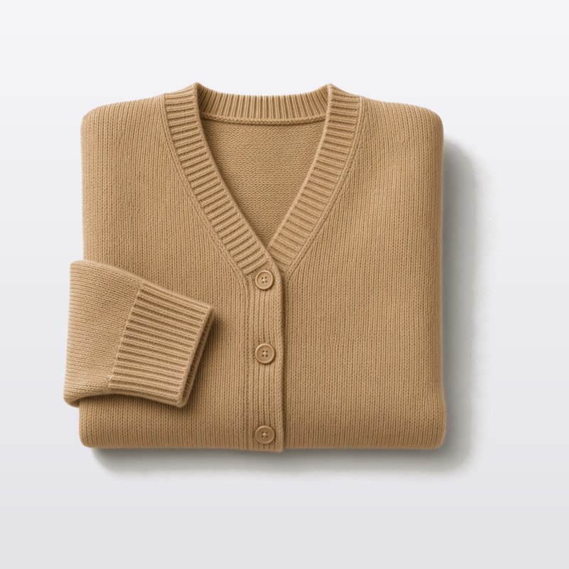 UNIQLO 女裝 短版針織外套 駱駝色