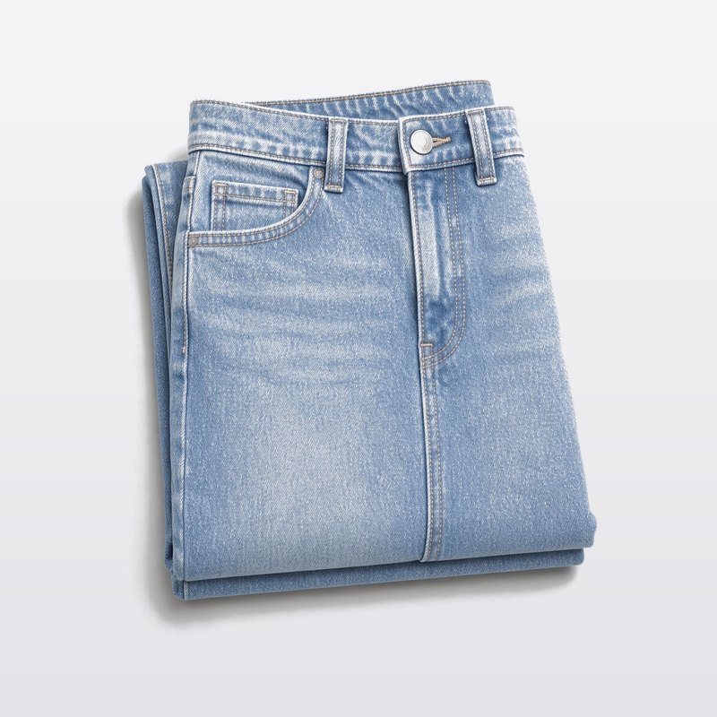 UNIQLO 女裝 寬版牛仔褲 淺藍